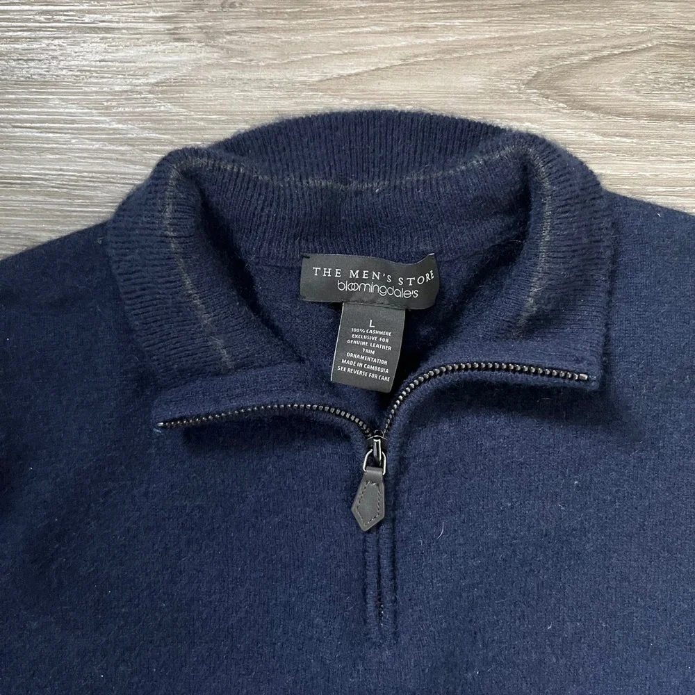 The Men's Store Bloomingdale's Cashmere Quarter Zip Sweater Navy Blue Large